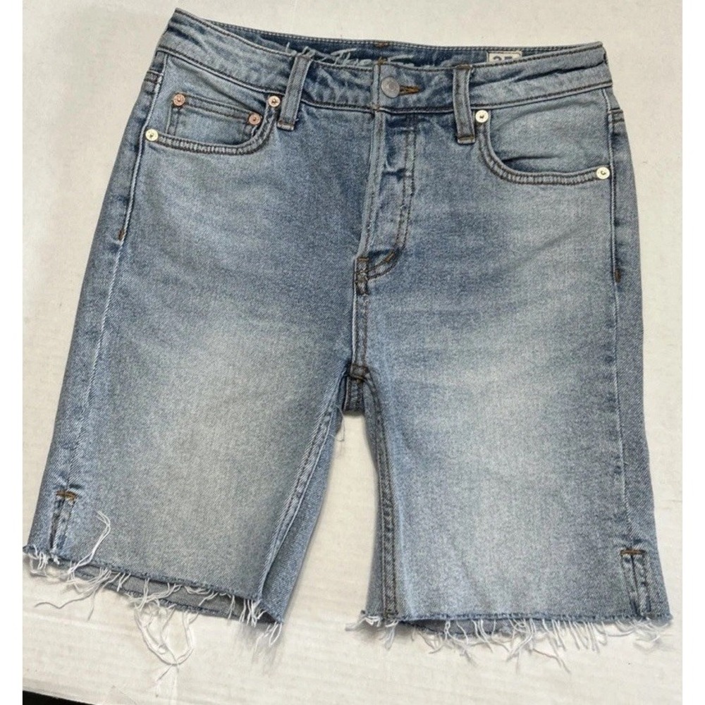 We the Free People Womens Pacific Blue Wash Jean Shorts Slit Sides Raw Hem 25